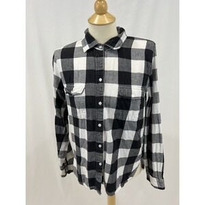 Sundry Women's Large Size 3 Black &‎ White Flannel Shirt Plaid Check Button Up